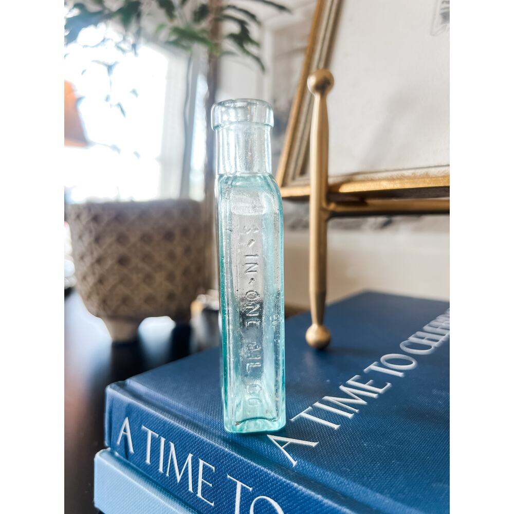 Antique 3-IN-ONE Oil Co. Bottle Circa 1890s | Aqua Glass | “1” Mold Mark on Base